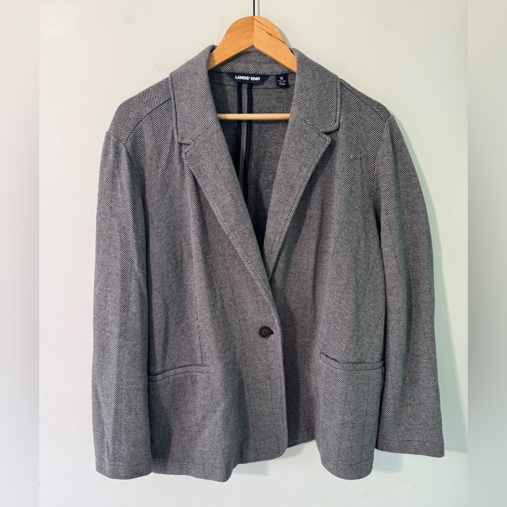 Lands' End Women's sport knit herringbone Gray Blazer Jacket size 1X